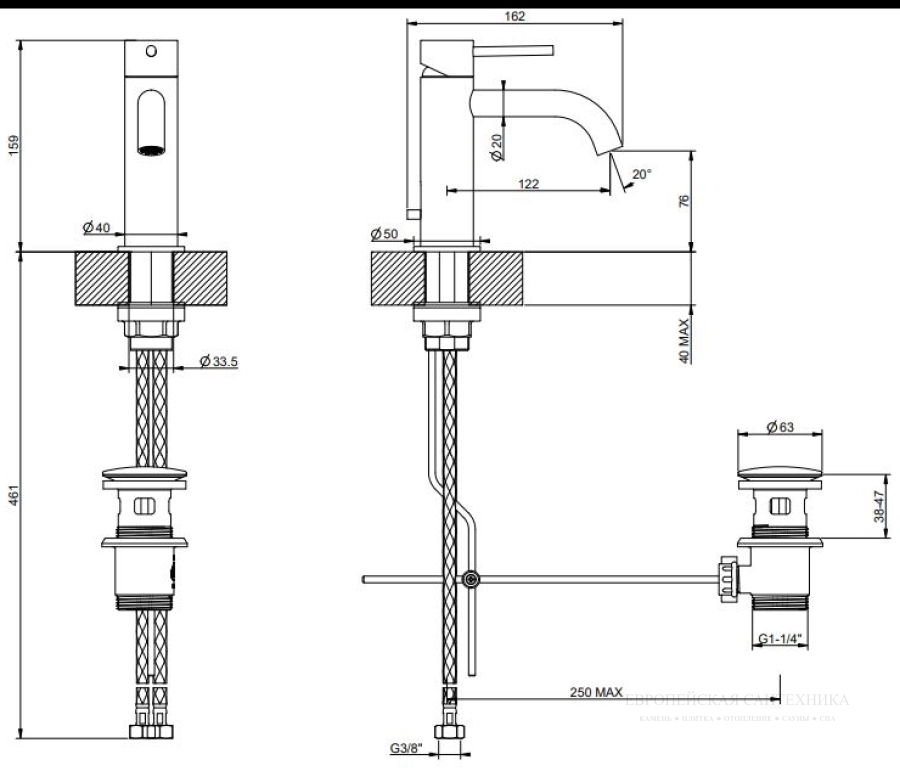 Смеситель для раковины Gessi 316 Flessa, на 1 отверстие, с донным клапаном, цвет Black Metal Brushed PVD - изображение 2