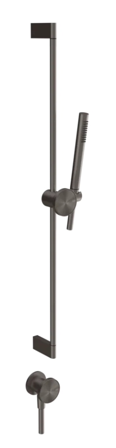 Душевой гарнитур Gessi Origini, штанга, душевая лейка, шланг, вывод воды, цвет Black Metal Brushed PVD