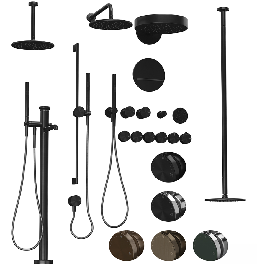 Душевой гарнитур Gessi Origini, штанга, душевая лейка, шланг, вывод воды, цвет Black Metal Brushed PVD - изображение 3