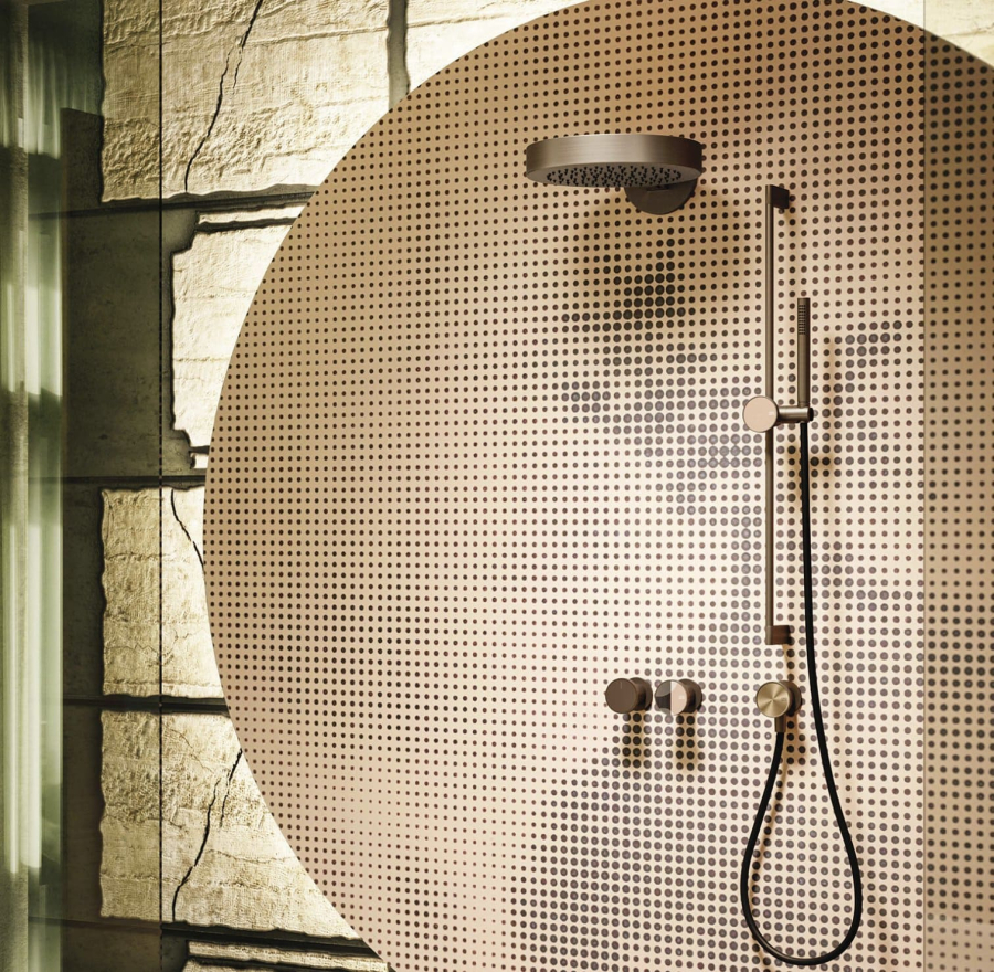 Душевой гарнитур Gessi Origini, штанга, душевая лейка, шланг, вывод воды, цвет Black Metal Brushed PVD - изображение 2