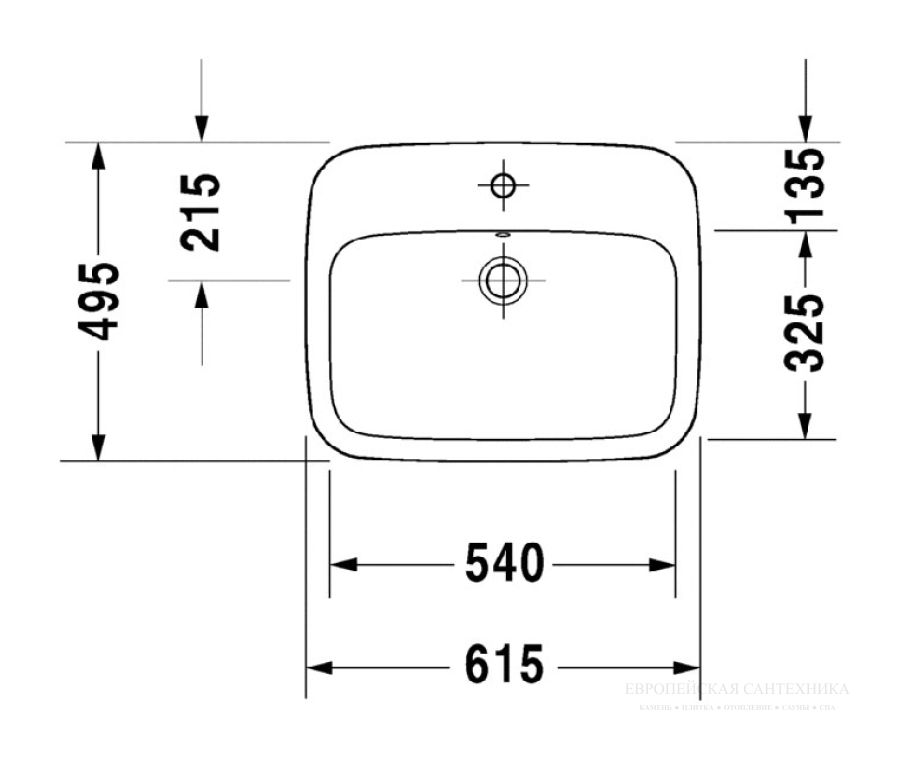 Раковина Duravit DuraStyle, встраиваемая сверху, 615х495 мм, с переливом, 1 отверстие под смеситель, цвет белый с покрытием WonderGliss - изображение 3