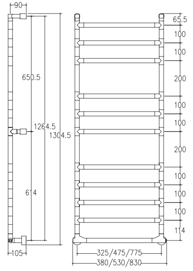 Полотенцесушитель Margaroli Sereno, электрический, (кнопка справа), 1304,5х105x530 мм, цвет Chrome - изображение 1