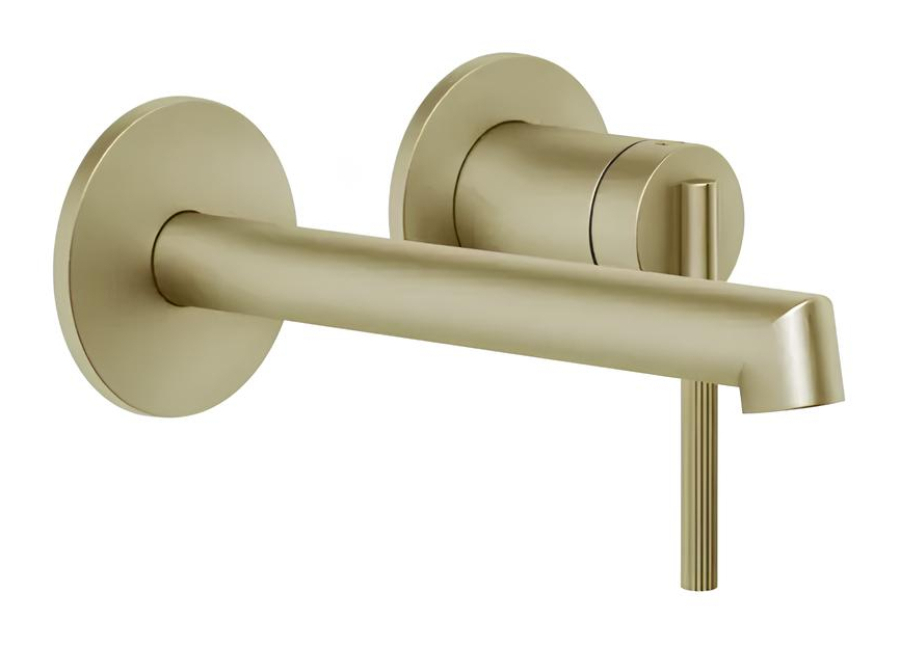 Смеситель для раковины Gessi Ingranaggio, настенный, с коротким изливом, без донного клапана, внешние части, цвет Brushed Brass PVD