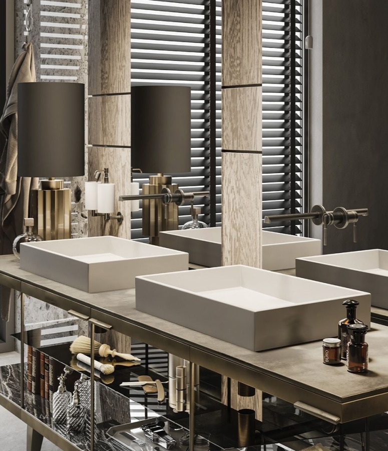 Смеситель для раковины Gessi Ingranaggio, настенный, с коротким изливом, без донного клапана, внешние части, цвет Brushed Brass PVD - изображение 1