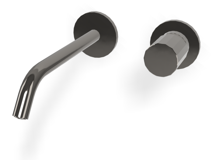 На изображении товар Смеситель для раковины Carlo Frattini Spillo Tech, ручка V Collection, настенный, с донным клапаном Click-Clack, излив 210 мм, внешняя часть, цвет чёрный хром от официального представителя в Москве