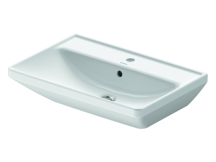 На изображении товар Раковина Duravit D-Neo подвесная, 650x440 мм, с переливом, 1 отверстие под смеситель, цвет белый от официального представителя в Москве
