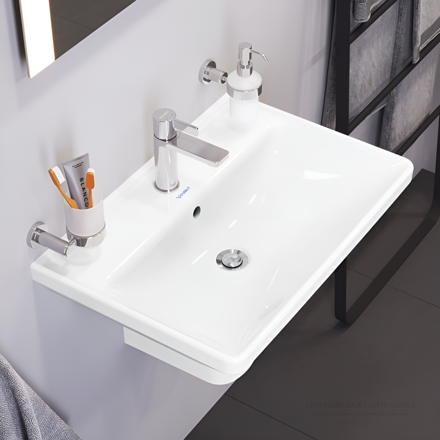 Раковина Duravit D-Neo подвесная, 650x440 мм, с переливом, 1 отверстие под смеситель, цвет белый - изображение 4