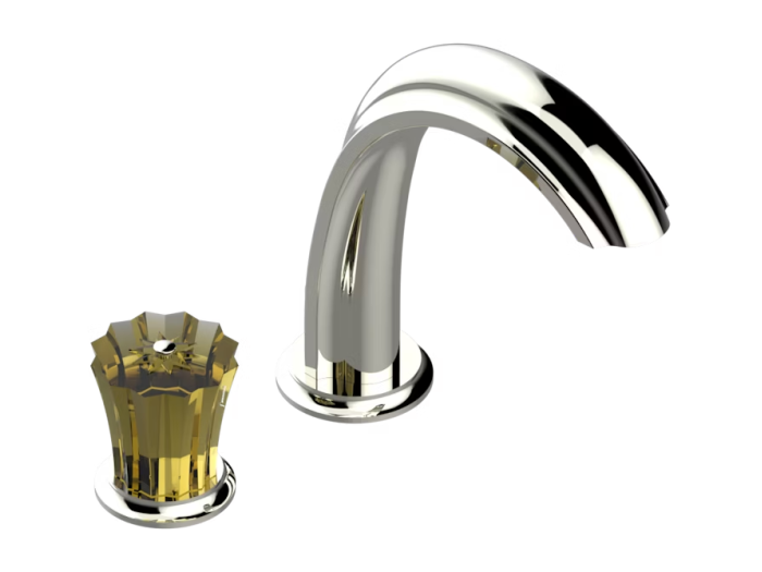 На изображении товар Смеситель THG Mille Nuits - Champagne crystal, для раковины, на 2 отверстия, донный клапан, цвет глянцевый никель от официального представителя в Москве