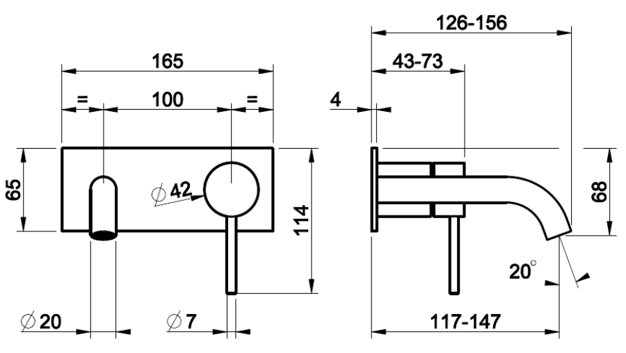 Смеситель для раковины Gessi316 Meccanica, на панели, без донного клапана, однорычажный, внешняя часть, цвет Steel Brushed - изображение 1