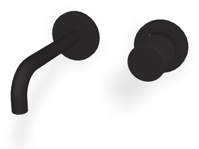 На изображении товар Смеситель для раковины Carlo Frattini Spillo Tech, ручка G Collection, настенный, с донным клапаном Click-Clack, излив 150 мм, внешняя часть, цвет черный матовый от официального представителя в Москве