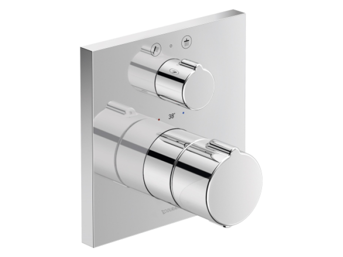 На изображении товар Термостатический смеситель для ванны Duravit C.1 скрытого монтажа, внешняя часть, квадратная накладка, цвет хром от официального представителя в Москве
