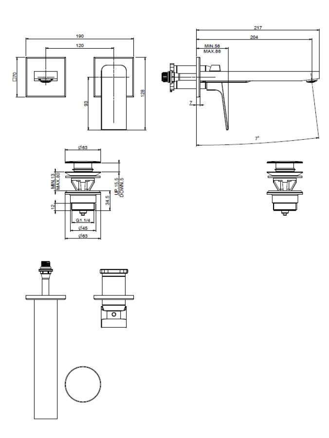 Смеситель для раковины Carlo Frattini Fit, встраиваемый, однорычажный, с донным клапаном Сlick-Сlack, внешние части, цвет хром - изображение 2
