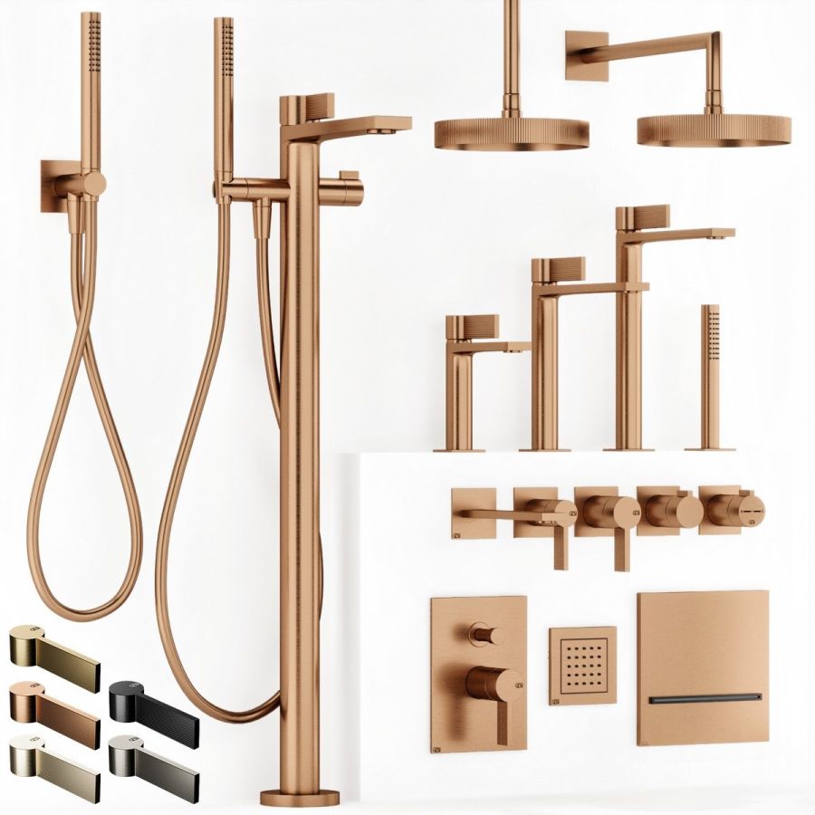Cмеситель для ванны Gessi Inverso, напольный, с переключателем и ручным душем, внешняя часть, цвет Copper Brushed PVD - изображение 2