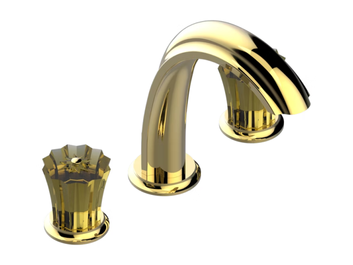 На изображении товар Смеситель THG Mille Nuits - Champagne crystal, для раковины, на 3 отверстия, донный клапан, цвет Gold PVD от официального представителя в Москве