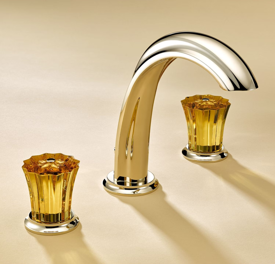 Смеситель THG Mille Nuits - Champagne crystal, для раковины, на 3 отверстия, донный клапан, цвет Gold PVD - изображение 1