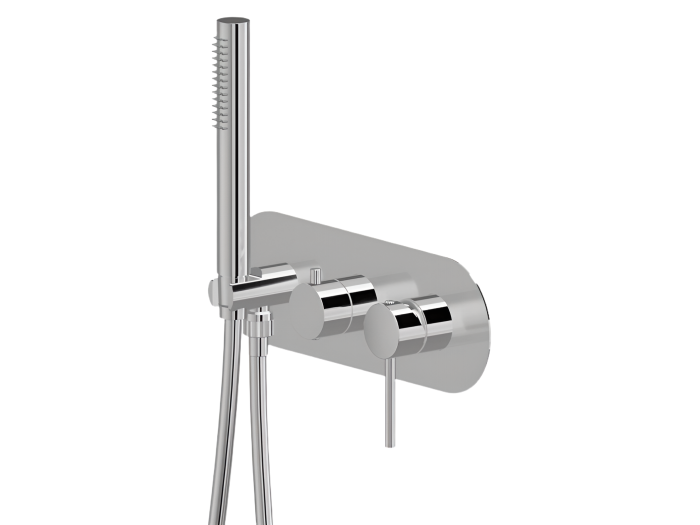 На изображении товар Смеситель для душа Newform XT, встраиваемый, с ручным душем, на 2 выпуска, внешняя часть, цвет Titanium Satin от официального представителя в Москве