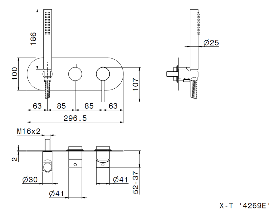 Смеситель для душа Newform XT, встраиваемый, с ручным душем, на 2 выпуска, внешняя часть, цвет Titanium Satin - изображение 1