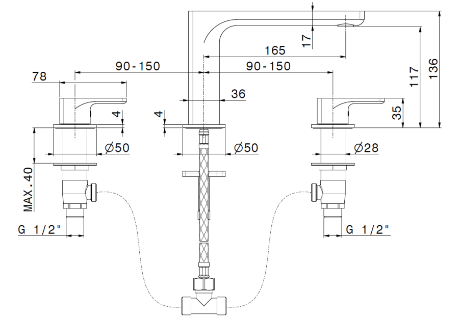 Смеситель для раковины Newform B-Easy, на 3 отверстия, без донного клапана, цвет Copper satin - изображение 1