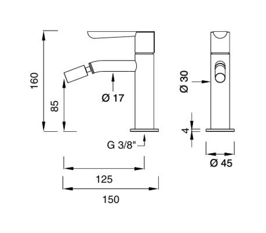 Смеситель для биде CEA Design Lutezia Plus, регулируемый излив, H. 160 мм, цвет Black Diamond сатинированный - изображение 2