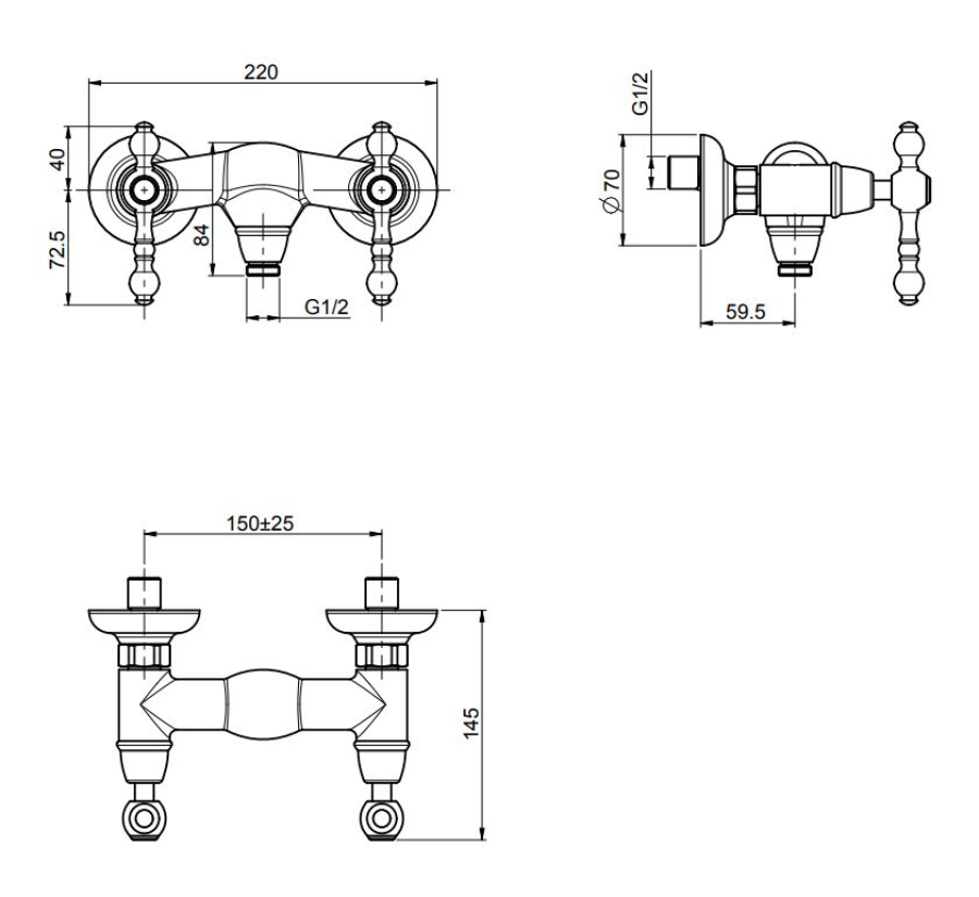 Смеситель для душа Carlo Frattini Elizabeth/Epoque, двухвентильный, 2 подвода воды 1/2" с эксцентриком, без ручного душа, цвет хром - изображение 1