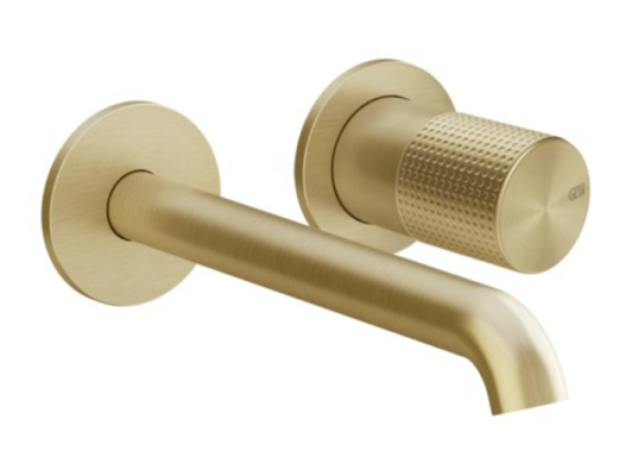 На изображении товар Смеситель для раковины Gessi Habito, встраиваемый, настенный, цвет Brushed Brass PVD от официального представителя в Москве