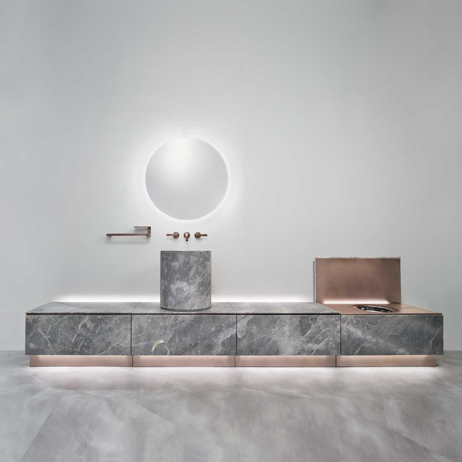 Раковина CEA Design Washbasins, настольная, Ø 425хh-470 мм, в комплекте с сифоном и донным клапаном, мрамор, цвет Fior di Bosco - изображение 3