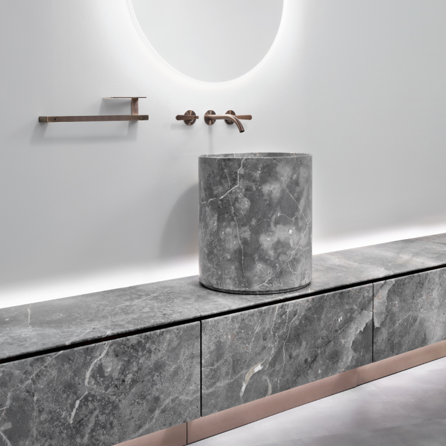 Раковина CEA Design Washbasins, настольная, Ø 425хh-470 мм, в комплекте с сифоном и донным клапаном, мрамор, цвет Fior di Bosco - изображение 1