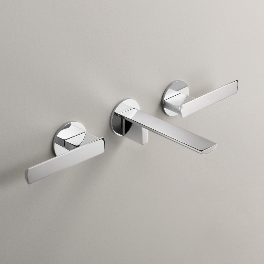 Смеситель для раковины CEA Design Ayla, настенный, двухрычажный, встраиваемый, внешняя часть,  с изливом 155 мм, аэратор, цвет нержавеющая сталь - изображение 1