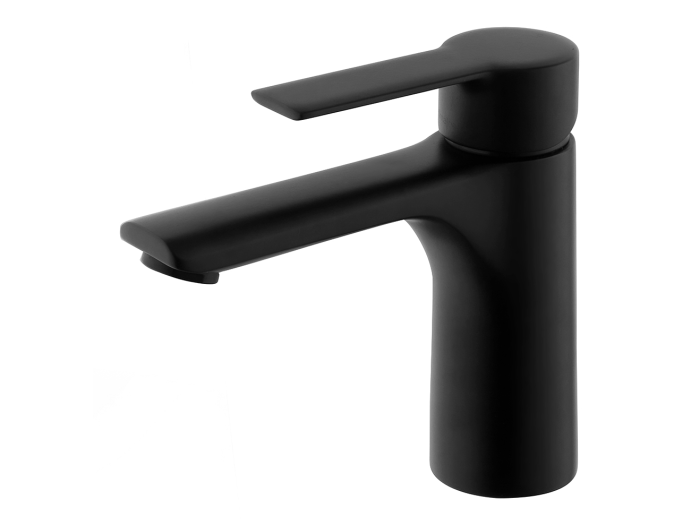 На изображении товар Смеситель для раковины Carlo Frattini Mast , донный клапан click-clack с переливом, цвет чёрный матовый от официального представителя в Москве