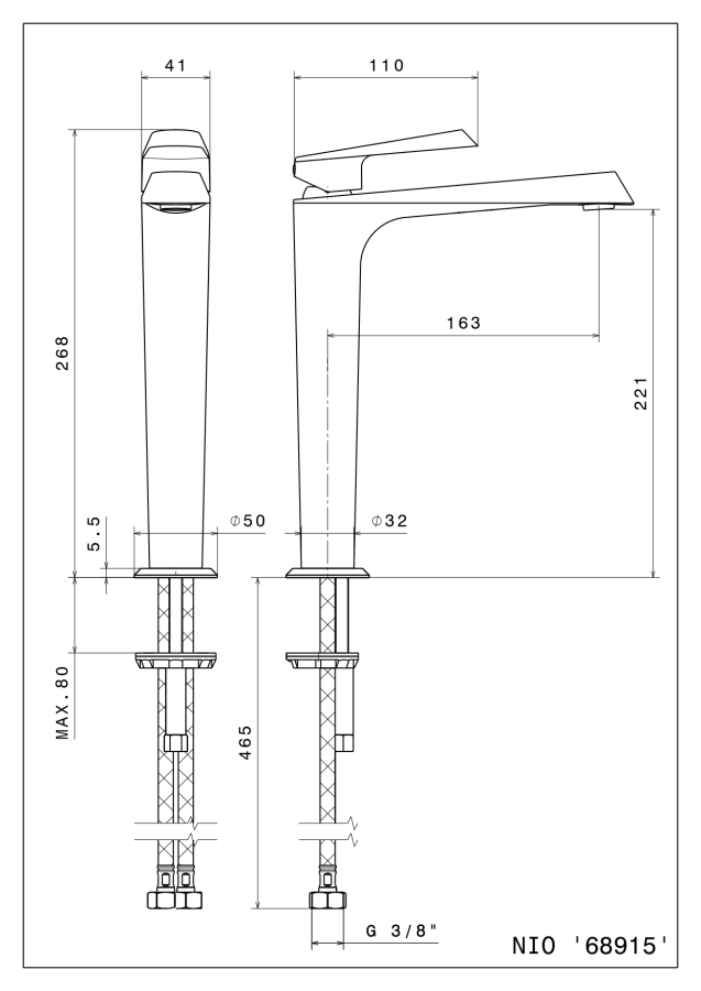 Смеситель для раковины Newform Nio, однорычажный, на 1 отверстие, без донного клапана, цвет PVD Br. Stainless Steel - изображение 3