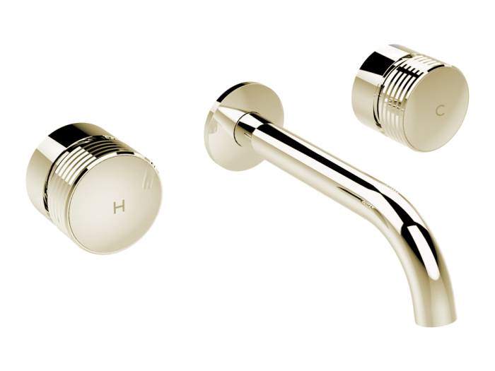 На изображении товар Смеситель для раковины Carlo Frattini Texture Collection H, на 3 отв-я, встроенный, настенный, Click-Clack, без накладок, внешняя часть, цвет браш шампань от официального представителя в Москве