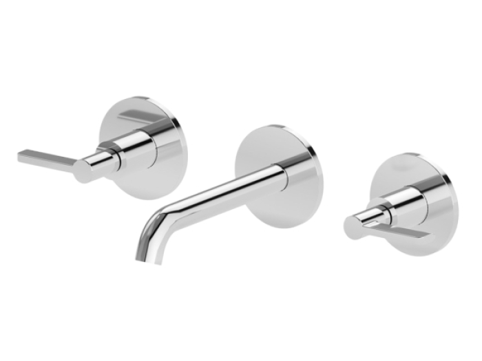 На изображении товар Смеситель для раковины Newform Blink Chic, на 3 отверстия, встраиваемый, настенный, без донного клапана, внешняя часть, цвет PVD Brushed Pale Gold от официального представителя в Москве