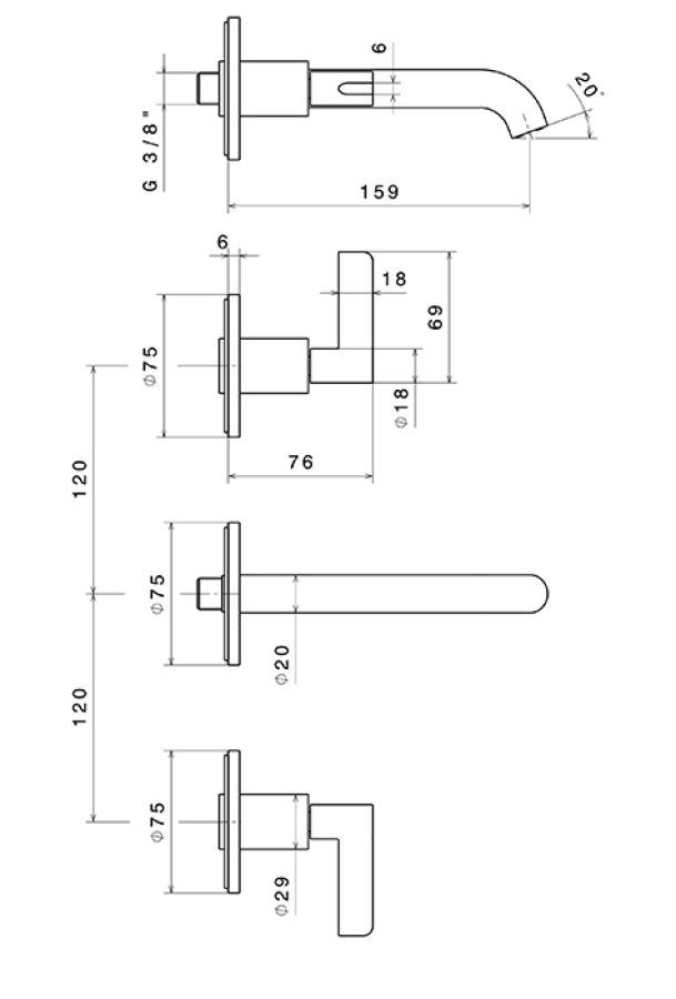 Смеситель для раковины Newform Blink Chic, на 3 отверстия, встраиваемый, настенный, без донного клапана, внешняя часть, цвет PVD Brushed Pale Gold - изображение 2