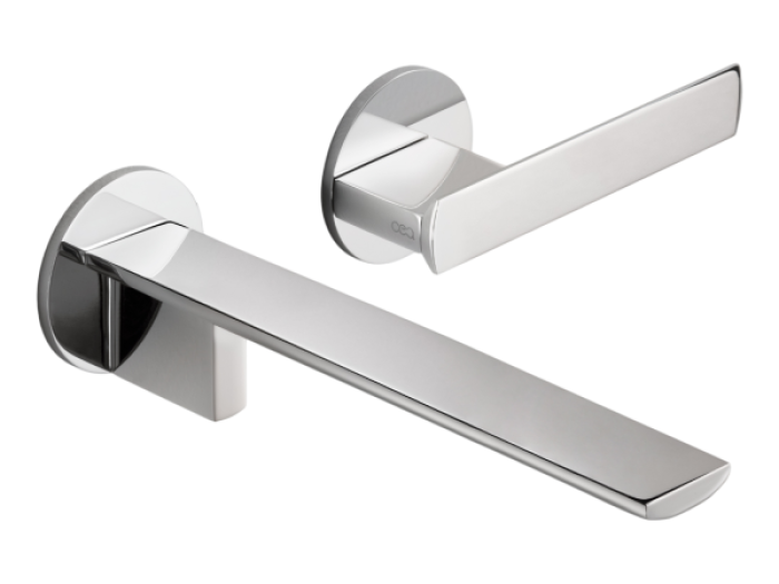 На изображении товар Смеситель CEA Design Ayla, настенный, на 2 отверстия, излив L. 185 мм, внешняя часть, сталь, цвет полированная медь от официального представителя в Москве