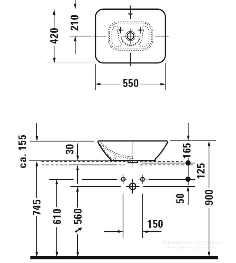 Раковина Duravit Bacino накладная, 550x420 мм, цвет белый WonderGliss - изображение 3