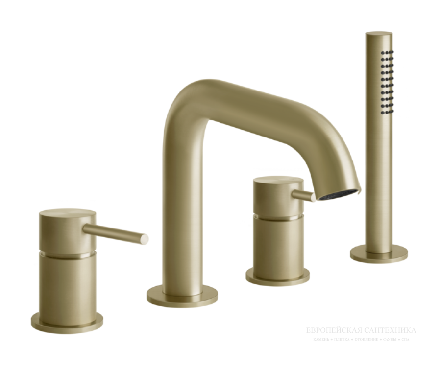 Смеситель для ванны Gessi 316, с выдвижным ручным душем, на 4 отверстия, цвет Brass Brushed PVD