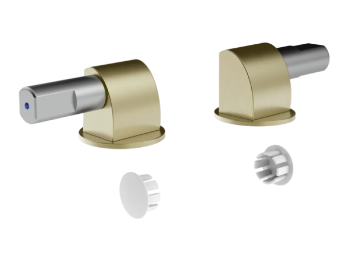 На изображении товар Петли плавного закрывания и пробки для боковых отверстий Gessi, для сиденья унитазов, цвет Brushed Brass PVD от официального представителя в Москве