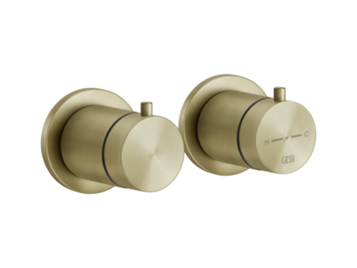 На изображении товар Термостат Gessi 316, встраиваемый, на 2 выхода, цвет Brass Brushed PVD от официального представителя в Москве