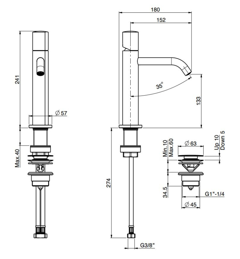 Смеситель для раковины Carlo Frattini SO, с донным клапаном Click-Clack, 2 гибкими шлангами, без ручки, Н-241 мм, цвет белый матовый - изображение 3