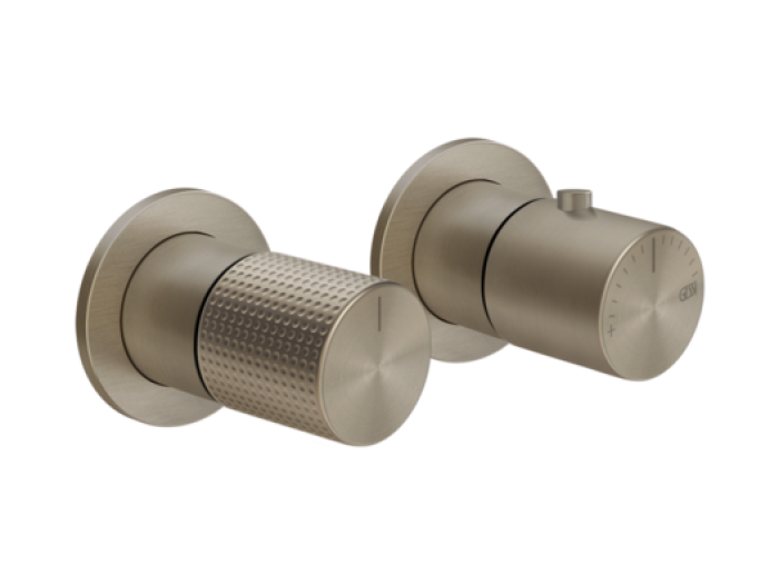 На изображении товар Термостат Gessi Habito, встраиваемый, на 2 выхода, цвет Finox Brushed Nickel от официального представителя в Москве