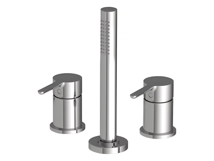 На изображении товар Cмеситель для ванны Carlo Frattini Snap , на 3 отверстия, монтаж на борт, вытяжной ручной душ, гибкий нейлоновый шланг 1500 мм, цвет хром от официального представителя в Москве