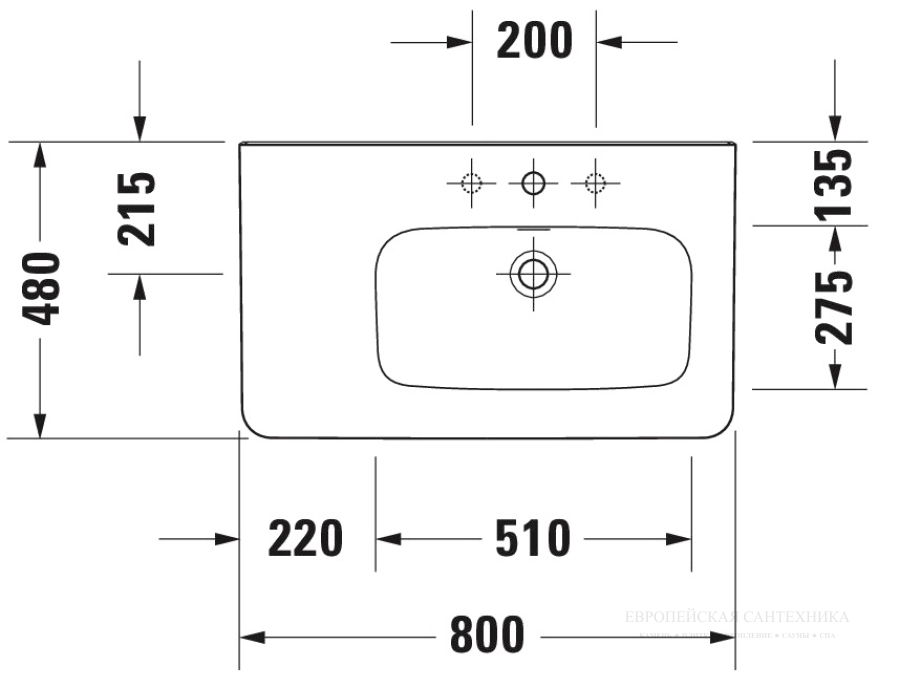 Раковина Duravit DuraStyle для мебели, 800х480 мм, чаша справа, с переливом, с 3-мя отверстиями под смеситель, цвет белый - изображение 6