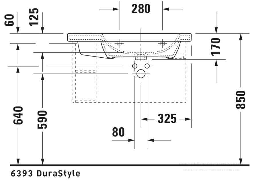 Раковина Duravit DuraStyle для мебели, 800х480 мм, чаша справа, с переливом, с 3-мя отверстиями под смеситель, цвет белый - изображение 7