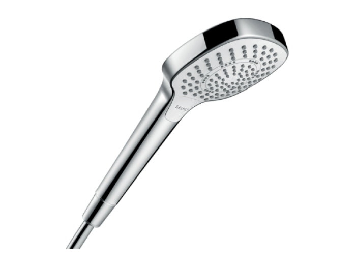 На изображении товар Лейка ручная Hansgrohe Cromo Select E Multi, цвет белый/хром от официального представителя в Москве