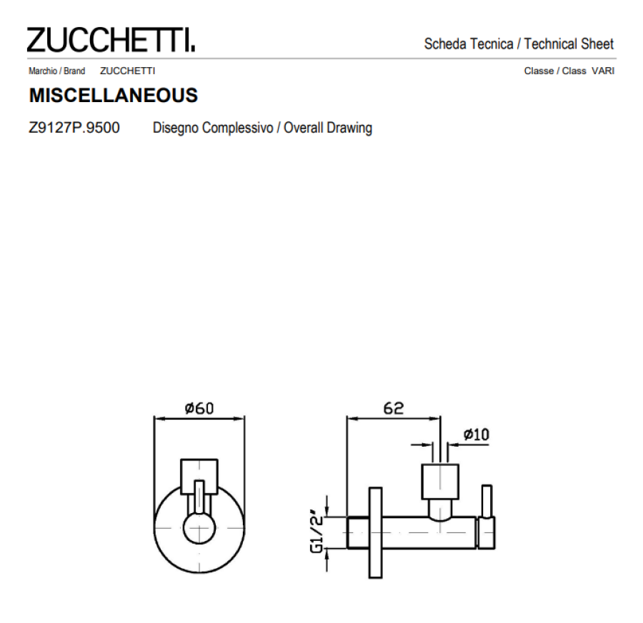 Запорный вентиль Zucchetti Miscellaneous, угловой, 1/2 дюйма на входе, с фильтром, комплект из 2-х шт, цвет хром - изображение 1