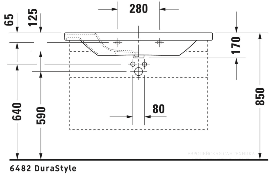 Раковина Duravit DuraStyle для мебели, 1000х480 мм, с переливом, с 1 отверстием под смеситель, цвет белый с покрытием WonderGliss - изображение 12