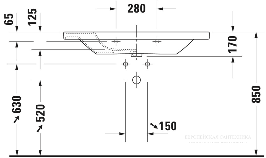 Раковина Duravit DuraStyle для мебели, 1000х480 мм, с переливом, с 1 отверстием под смеситель, цвет белый с покрытием WonderGliss - изображение 9