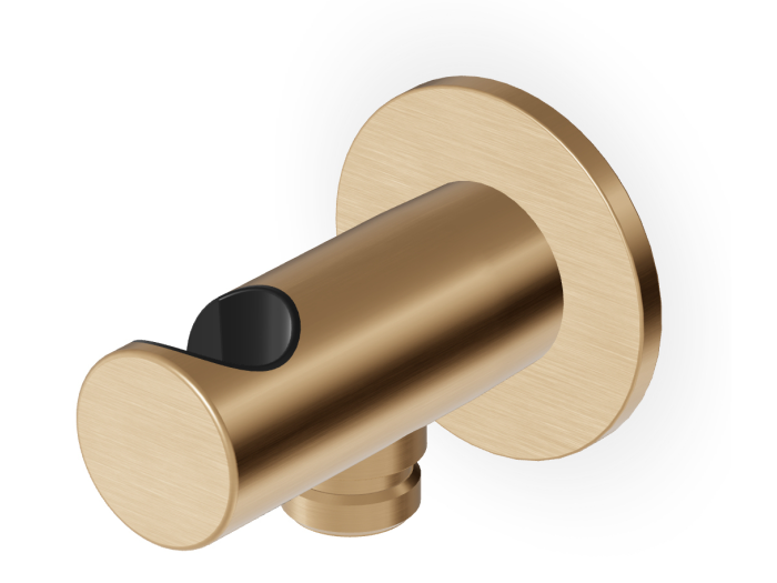 На изображении товар Шланговое подсоединение Zucchetti Shower, со встроенным держателем ручного душа, настенный, латунь, цвет Brushed PVD British Gold от официального представителя в Москве