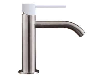 Смеситель для раковины CeaDesign Gastone, однорычажный, H. 145 мм, ручка в цвете White, сталь, цвет сатинированная сталь