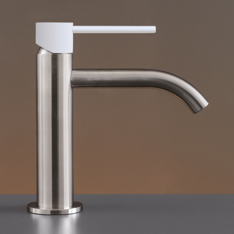 Смеситель для раковины CeaDesign Gastone, однорычажный, H. 145 мм, ручка в цвете White, сталь, цвет сатинированная сталь - изображение 1